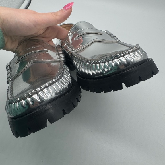 J. Crew Winona lug-sole penny loafers in metallic leather size 9.5 Silver - Picture 12 of 16